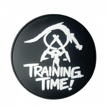 Parche de goma Training Time diseño entrenamiento fitness en color negro y blanco